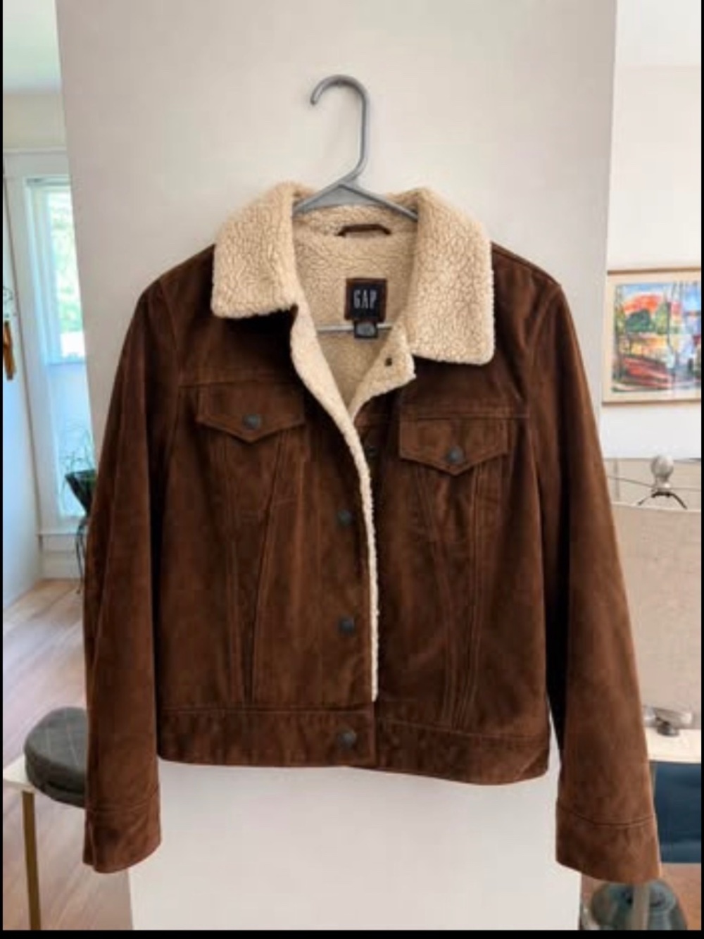 GAP Brown Suede Sherpa-Lined Jacket – Size Sm
